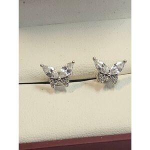 Sterling Silver Crystal Butterfly Stud Earrings - Clear